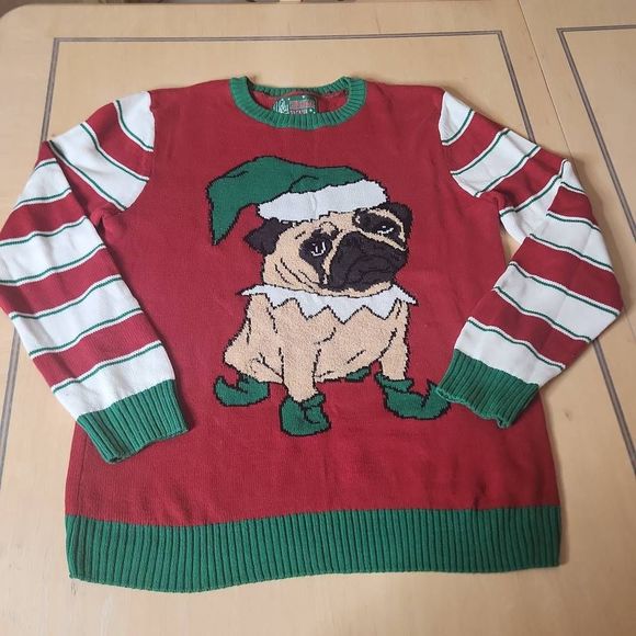 Ugly Christmas Sweater Other - Ugly Christmas sweater pug holiday red and green sweater Men's size L